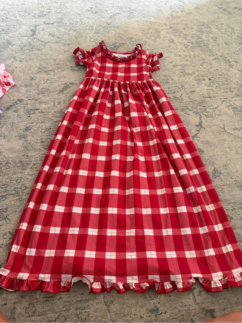 SweetHoney Red and White Plaid Girls Nightgown with Ruffle Trim